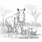 Jungle Animal Families Coloring Pages: Hippos and Calves 4