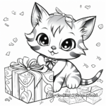 Kitten Playing in Christmas Wrapping Paper Coloring Pages 1