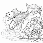 Koi Fish in Nature: Stream-Scene Coloring Pages 1