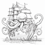 Kraken Versus Pirate Ship Coloring Sheets 1