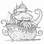 Kraken Versus Pirate Ship Coloring Sheets 2