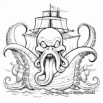 Kraken Versus Pirate Ship Coloring Sheets 3