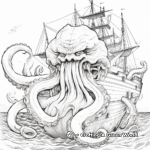 Kraken Versus Pirate Ship Coloring Sheets 4