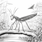 Leafy Surroundings: Praying Mantis Jungle Scene Coloring Pages 1