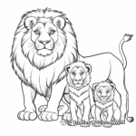 Lion Family Coloring Pages: Male, Female, and Cubs 2