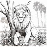 Lion on a Tree: Jungle-Scene Coloring Pages 1