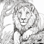 Lion on a Tree: Jungle-Scene Coloring Pages 2