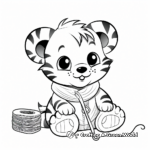 Little Tiger Playing with Yarn Coloring Pages 1