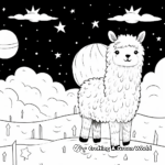 Llamacorn Under The Stars: Night Scene Coloring Pages 1