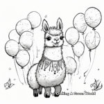 Llamacorn with Balloons: Birthday-Themed Coloring Pages 4
