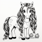 Long-Hair Unicorn Pumpkin Coloring Pages for Kids 1