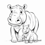 Lovely Mother and Baby Hippo Coloring Pages 1