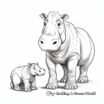 Lovely Mother and Baby Hippo Coloring Pages 2