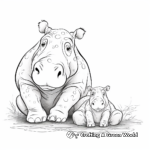 Lovely Mother and Baby Hippo Coloring Pages 4