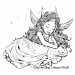 Magical Slumber: Fairy and Sleeping Unicorn Coloring Pages 1