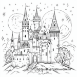 Magical Unicorn Castle Under the Moonlight Coloring Pages 2