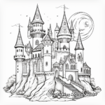 Magical Unicorn Castle Under the Moonlight Coloring Pages 3