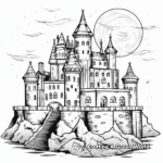 Magical Unicorn Castle Under the Moonlight Coloring Pages 4