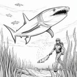 Mako Shark Encounter: Diver Scene Coloring Pages 1