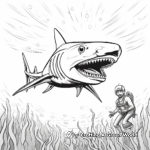 Mako Shark Encounter: Diver Scene Coloring Pages 2
