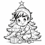 Merry Elf on the Shelf with Christmas Tree Coloring Pages 1