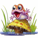 Mid-jump Mushroom Frog Coloring Page 4