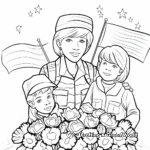 Military Mom and Kids on Memorial Day Coloring Page 1