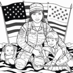 Military Mom and Kids on Memorial Day Coloring Page 2
