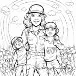Military Mom and Kids on Memorial Day Coloring Page 4