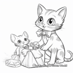 Mom Cat and Kitten Opening Presents on Christmas Coloring Pages 4