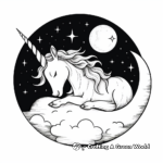 Moonlight Slumber: Sleeping Unicorn Under the Moon Coloring Pages 4