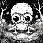 Mysterious Night Scene with Mushroom Frog Coloring Pages 3