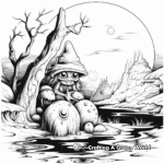 Mysterious Night Scene with Mushroom Frog Coloring Pages 4