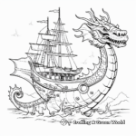 Mysterious Sunken Ship and Sea Dragon Coloring Pages 1