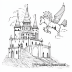 Mystical Unicorn Flying Over Castle Coloring Pages 1