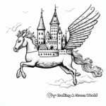 Mystical Unicorn Flying Over Castle Coloring Pages 3