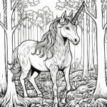 Mystical Unicorn in the Woods Coloring Pages 2