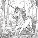 Mystical Unicorn in the Woods Coloring Pages 3