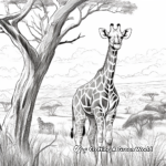 Nature-Scene Giraffe Coloring Pages for Adults 2