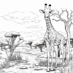 Nature-Scene Giraffe Coloring Pages for Adults 3