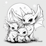 Night Fury Family Coloring Pages: Parent Fury with Baby Furies 2