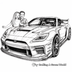 Nissan GT-R family Coloring Pages: Male, Female, and Kids in Car 1