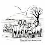 Peaceful Evening Horse Herd Coloring Pages 1