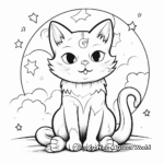 Peaceful Halloween Cat Sitting on the Moon Coloring Page 4