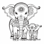 Peaceful Henna Elephant and Baby Coloring Pages 1