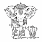 Peaceful Henna Elephant and Baby Coloring Pages 3