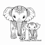 Peaceful Henna Elephant and Baby Coloring Pages 4