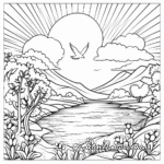 Peaceful Sunrise Scenes Coloring Pages for Adults 3