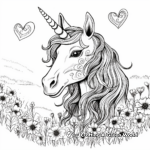 Peaceful Unicorn Heart Meadow Coloring Pages 1