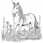 Peaceful Unicorn in a Meadow Coloring Pages 3